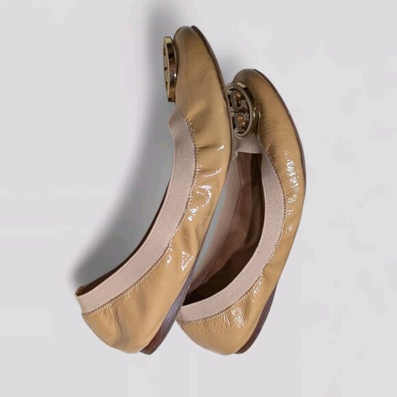 Tory Burch Womens Shoes 8.5 M Caroline Ballet Flats Brown Patent Leather Comfort - Picture 9 of 11